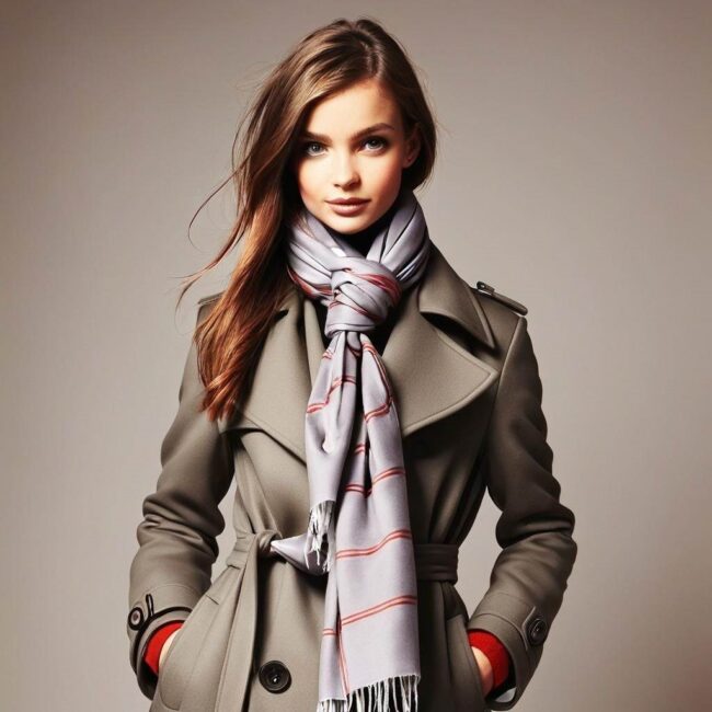 Zmysłowe wiązanie apaszki na eleganckim płaszczu